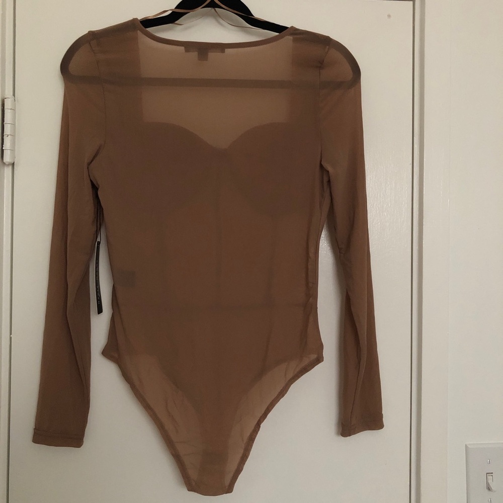 Nude Tan Bodysuit Sheer With Corset Style Bodice by Haute Monde Size Medium - Picture 3 of 9